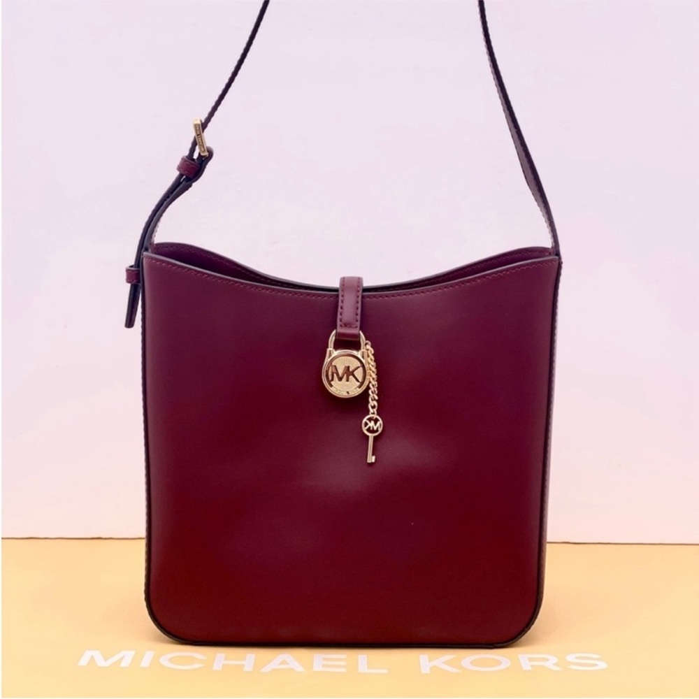 Michael Kors Lyra Shoulder Bucket Leather Bag Oxblood